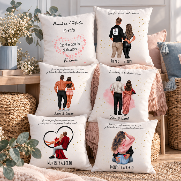 Cojín personalizado con ilustración de pareja | Regalo original enamorados