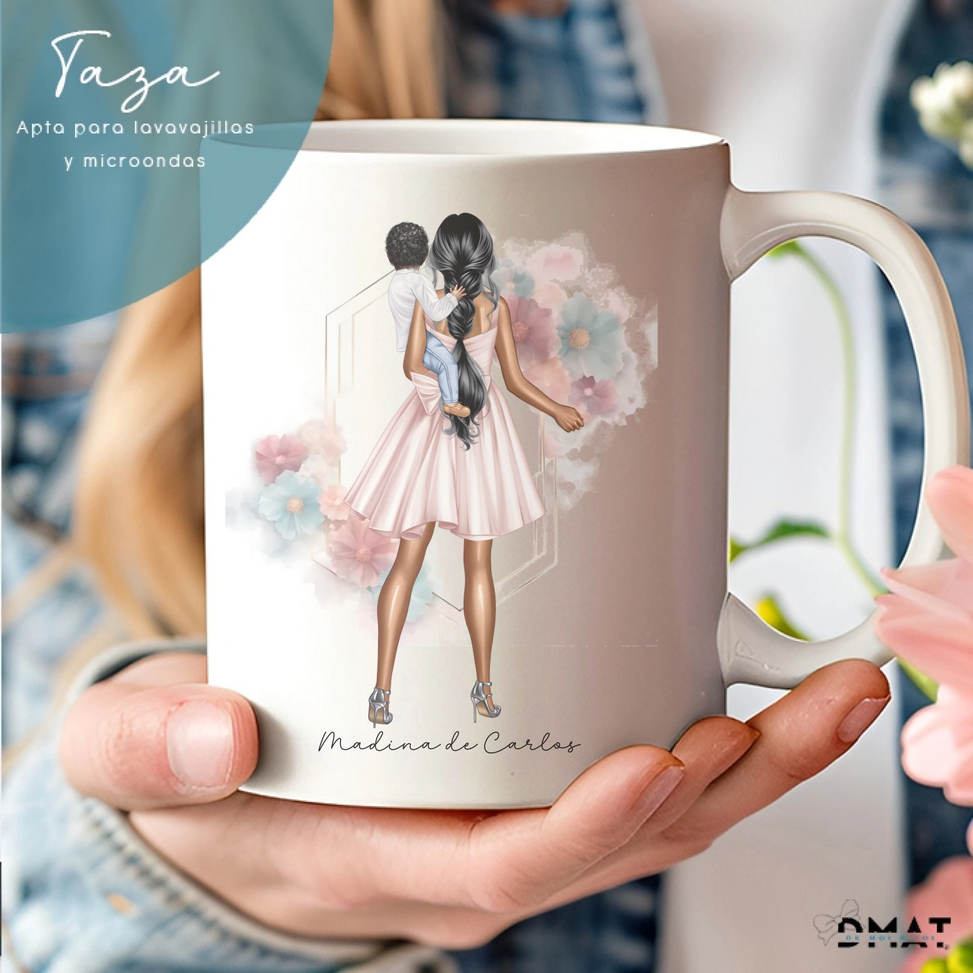 taza personalizada con ilustración madre e hijos editable online