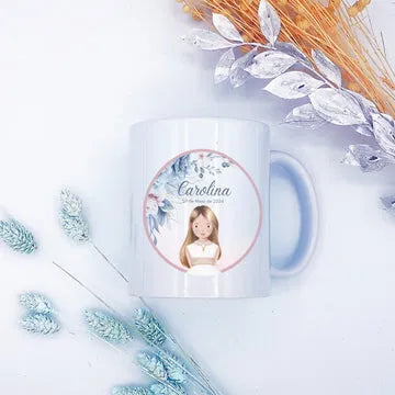 Taza de comunión - Diseño Flores azules