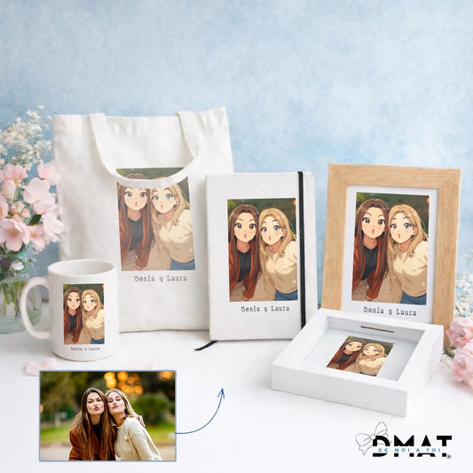 Cuadro o taza personalizada caricatura estilo anime desde foto – Ilustración premium