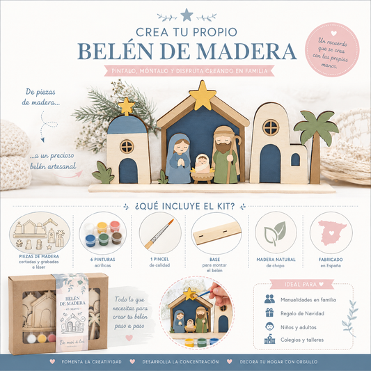 Kit de belén de madera para pintar y montar en familia
