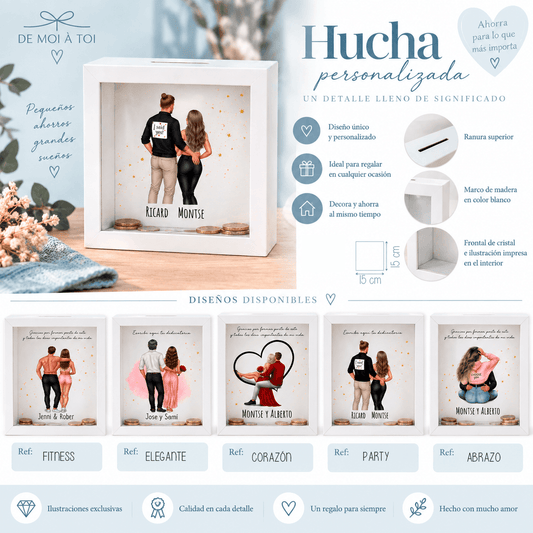 Diseños impresos en hucha personalizada para parejas y enamorados · De Moi à Toi