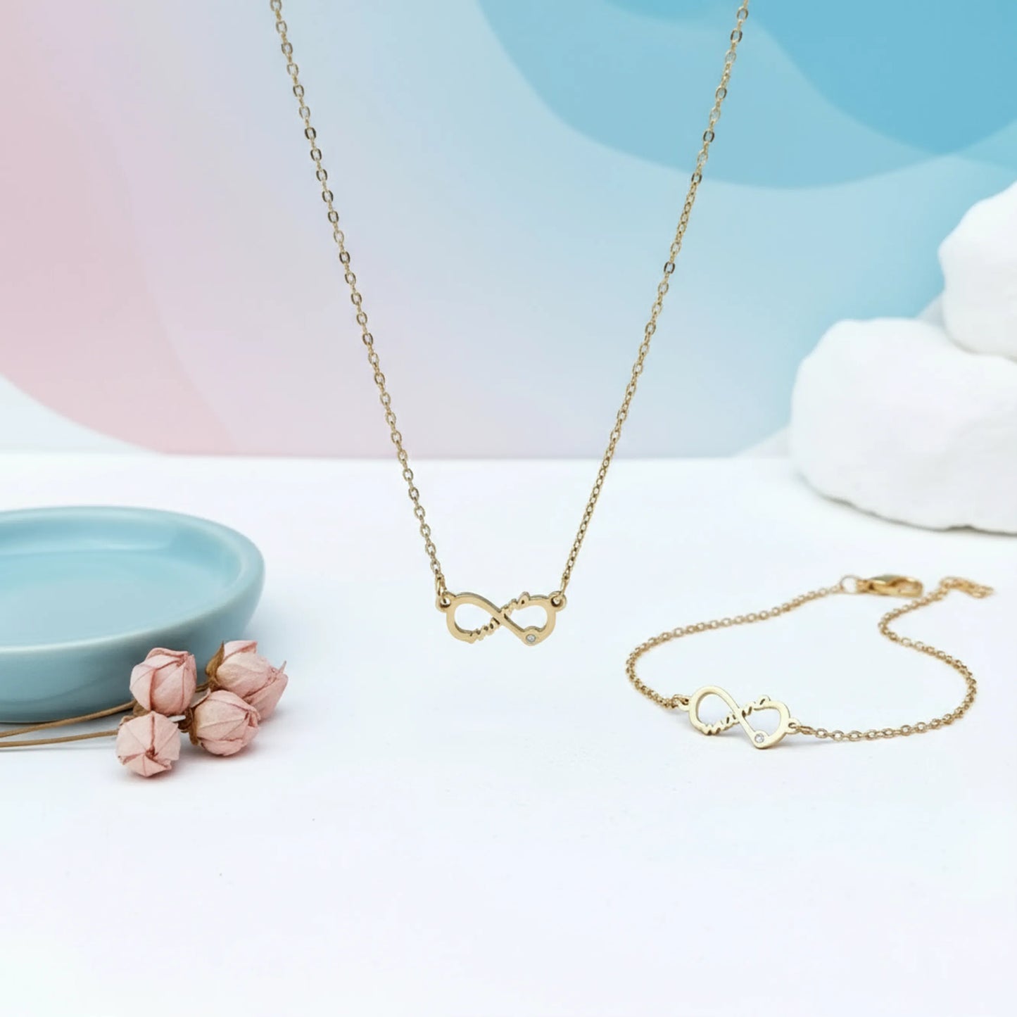 Conjunto “Mamá Infinito” de acero – Regalo eterno para el Día de la Madre