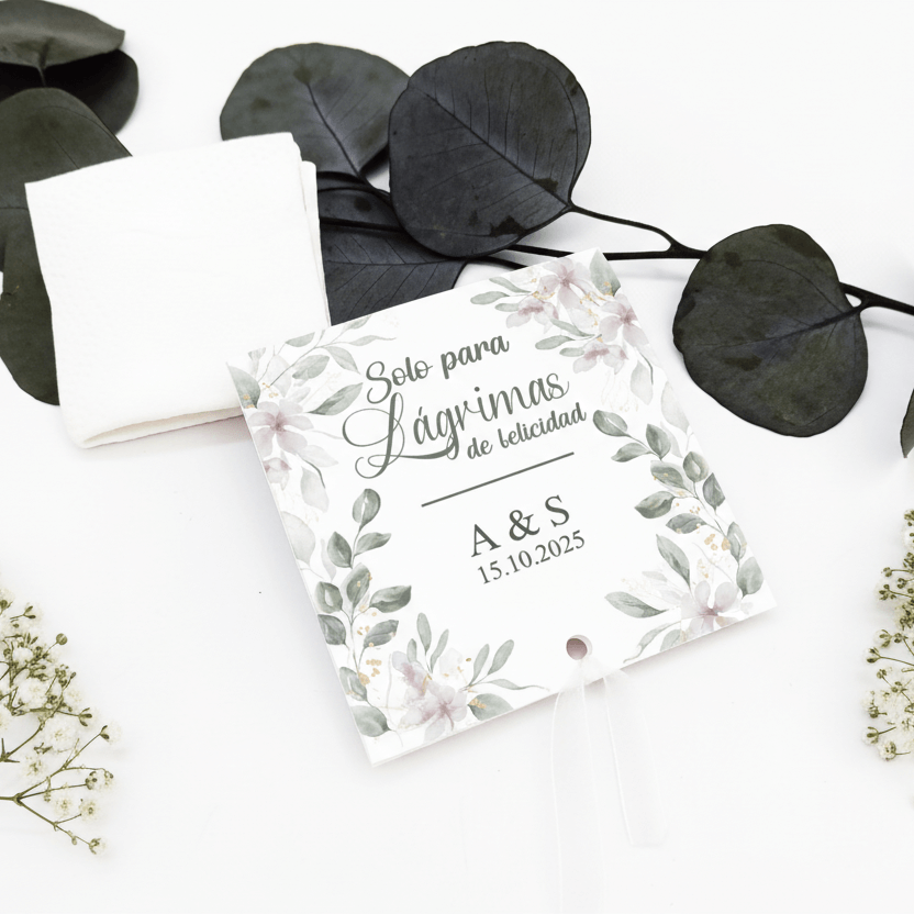 Conjunto de lágrimas de felicidad personalizadas para invitados de boda diseño silvestre