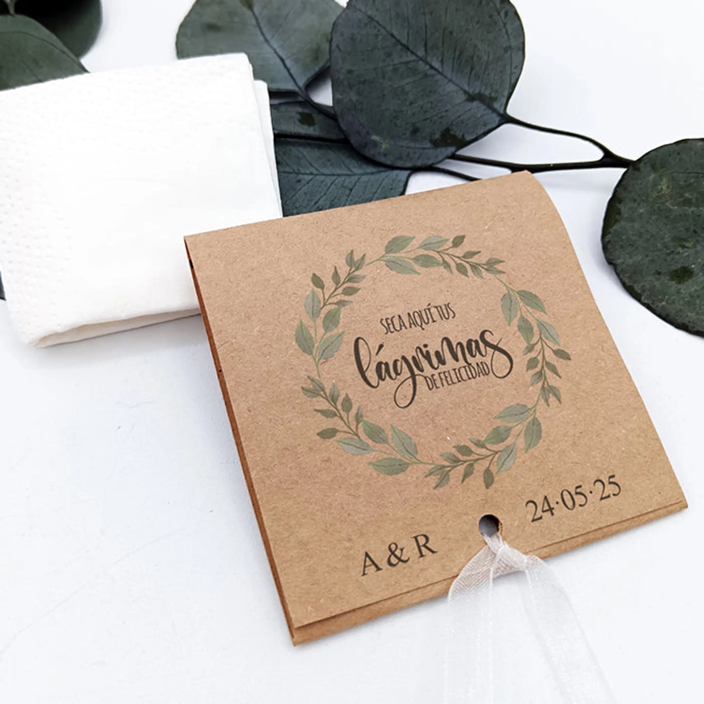 lágrimas de felicidad y pañuelo de boda diseño natural y rústico