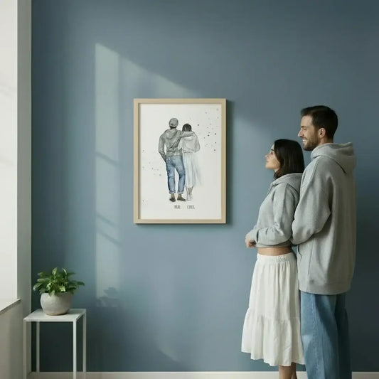 Cuadro para regalar a pareja de enamorados con ilustración personalizada en vivo