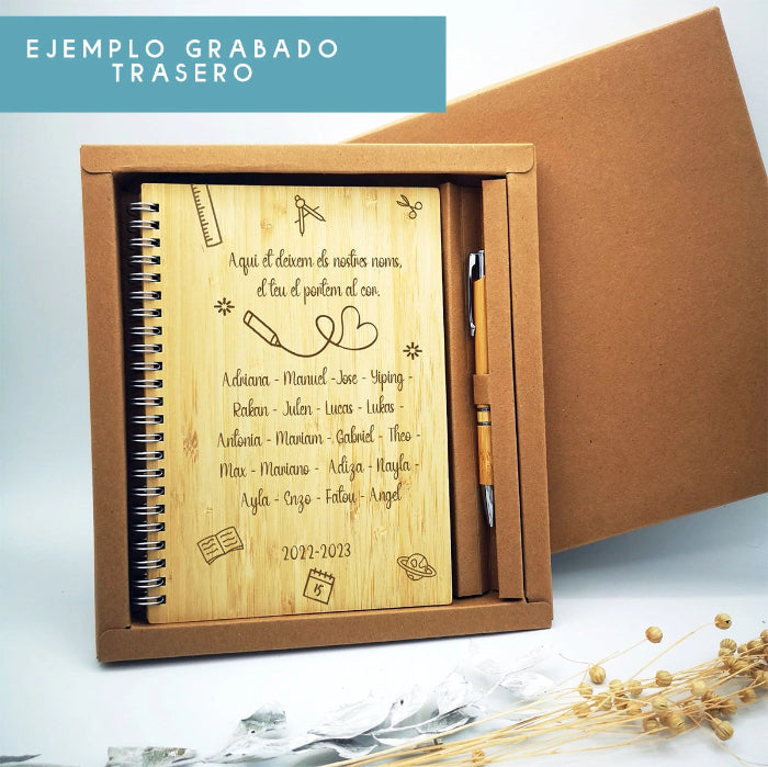 regalo sostenible para profesores con libreta A5 con nombre de alumnos