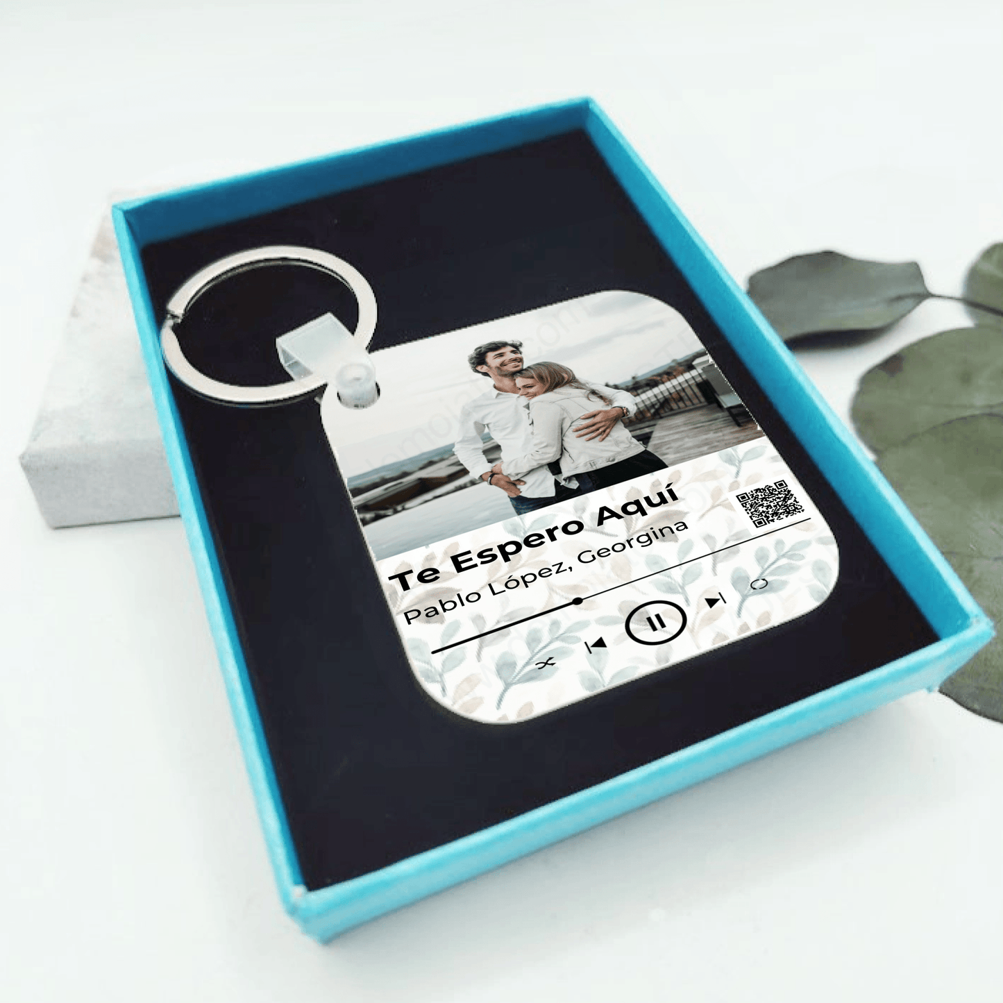 Llavero personalizado Spotify con fotografía y canción en madera sublimada