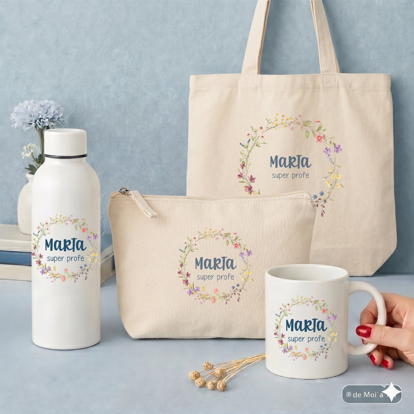Set regalo profesora fin de curso “Super Profe” | Diseño flores silvestres personalizado