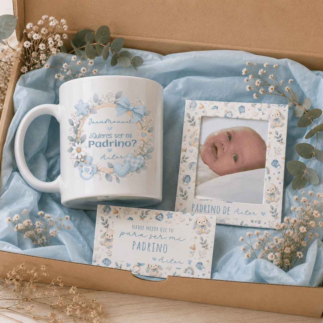 Set regalo bebé personalizado presentado en caja de regalo, diseño exclusivo De moi à toi