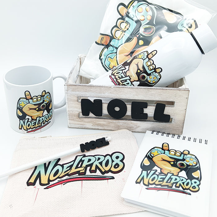 Pack gamer personalizado grafiti con nombre para regalo de cumpleaños