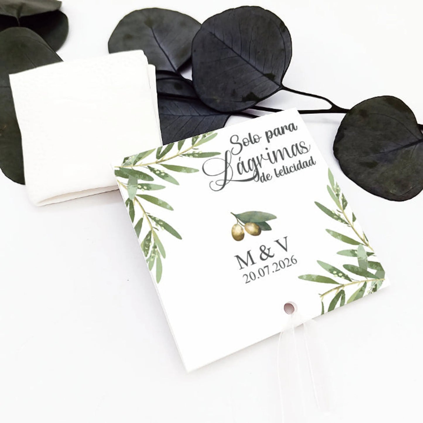 Lágrimas de felicidad personalizadas boda diseño olivo mediterráneo