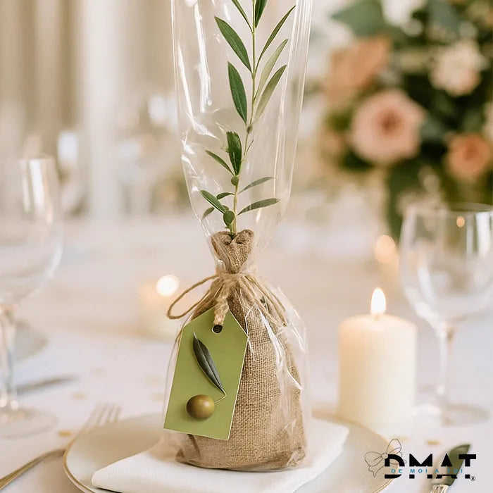 Detalle de invitados de boda original y natural - Planta de Olivo natural