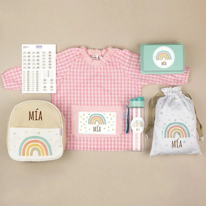 Super Pack guarde Arcoiris personalizado + Regalo porta meriendas (1-3 )