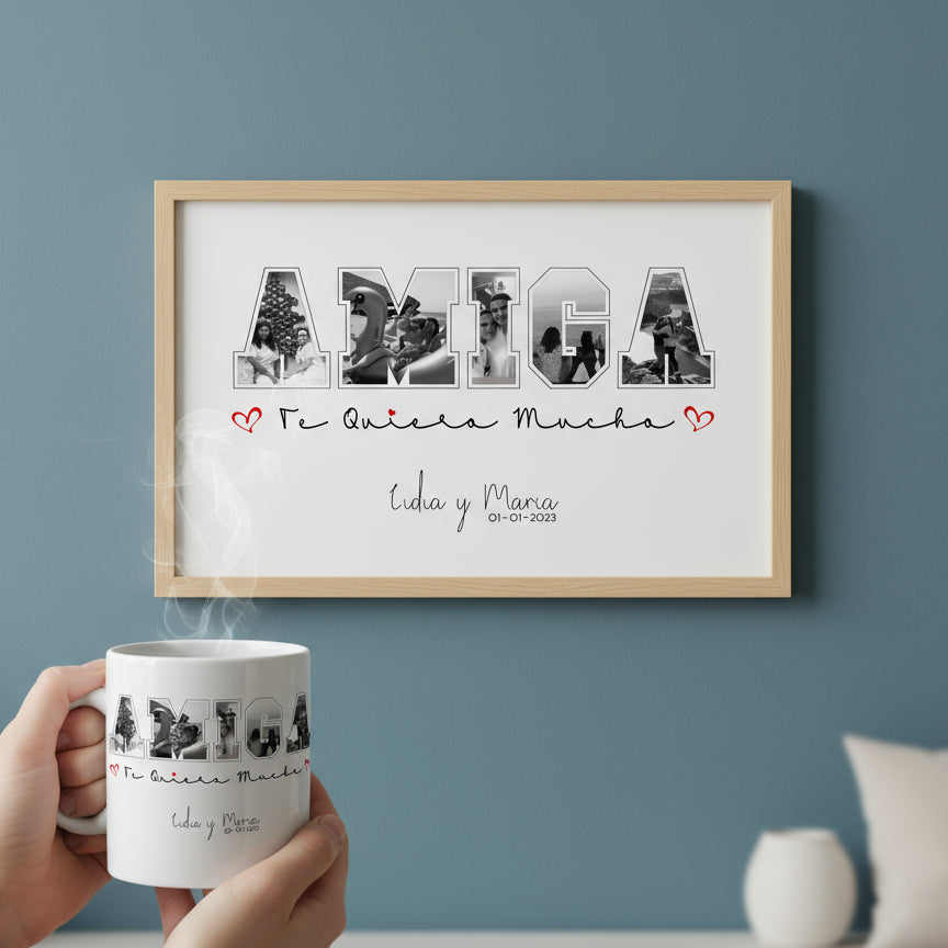 set personalizado con taza y lámina con fotos – regalo para amiga o amigo invisible