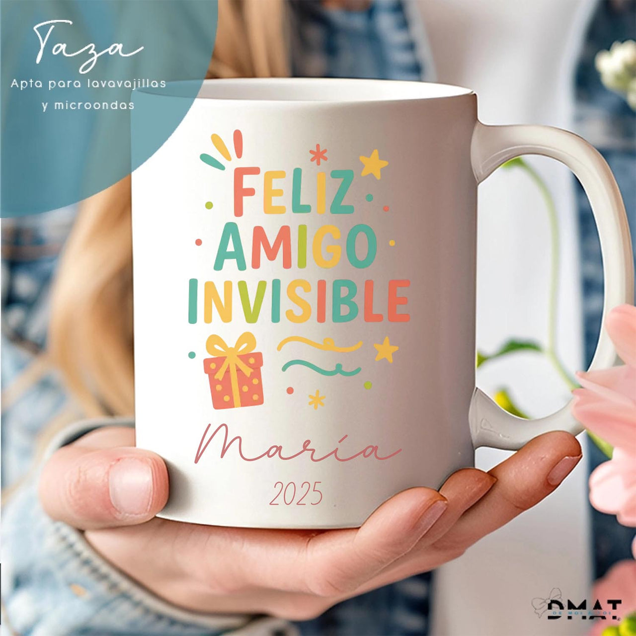 taza personalizada amigo invisible con nombre y año – regalo original de navidad