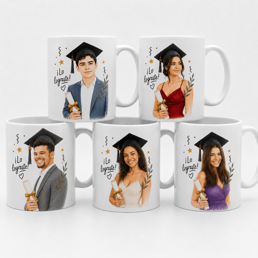 Tazas con caricatura personalizada a partir de foto para regalar en graduación