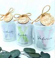 Tazas personalizadas con tarjeta de madera grabada