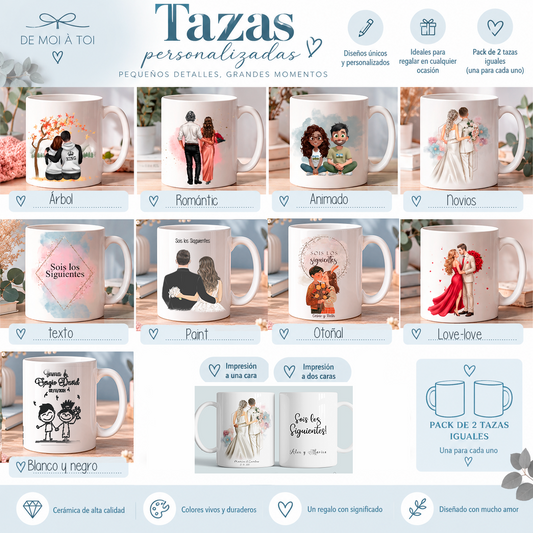 Pack 2 tazas personalizadas “¡Sois los siguientes!” – texto editable online