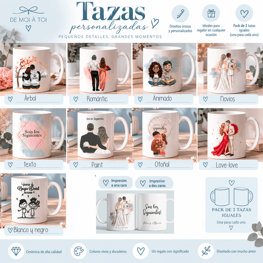 Diseños tazas personalizadas con ilustración de pareja · regalo para los siguientes en casarse · De Moi à Toi
