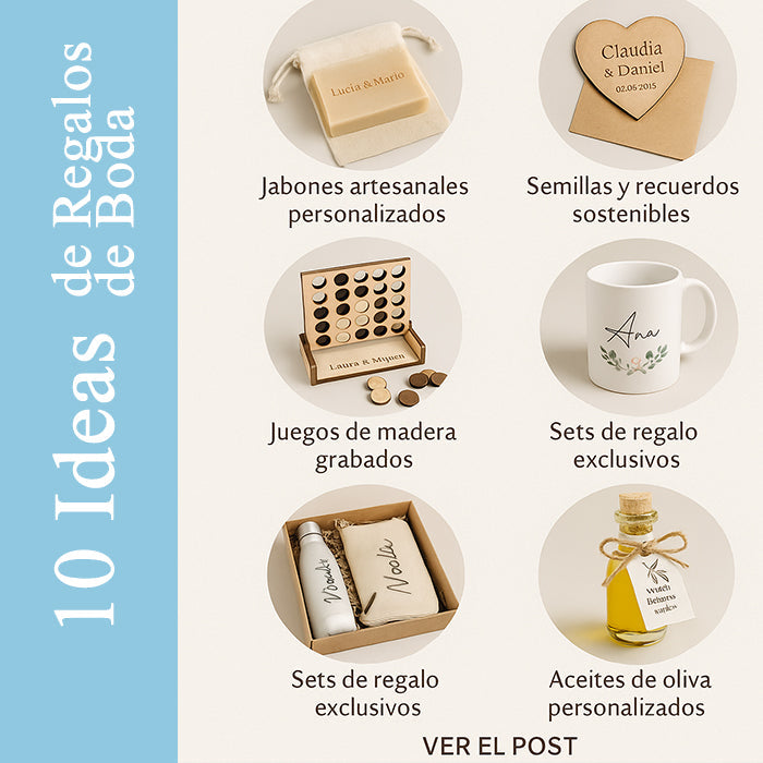 10 ideas de regalos de boda personalizados y recuerdos originales para invitados, novios y padrinos