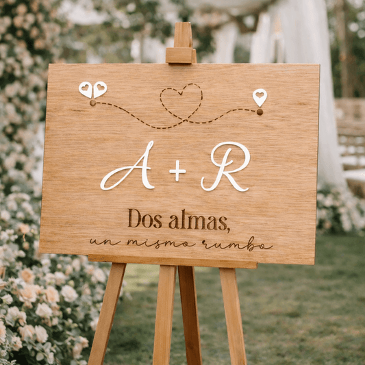 Cartel de Boda de Madera Personalizado Viajeros - Grabado Láser