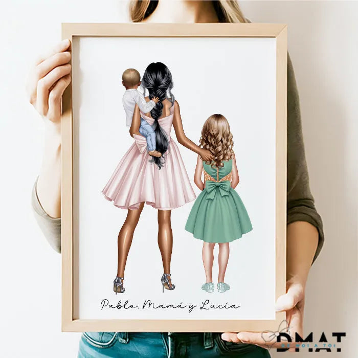 Ilustración personalizada de familia en lámina A3 sin marco