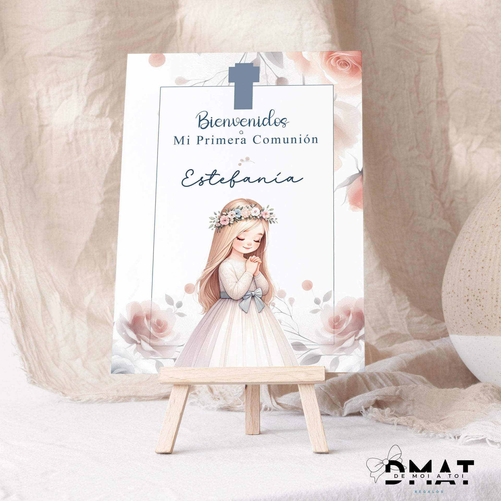 Detalles de invitados de comunión personalizados con diseño editable niña