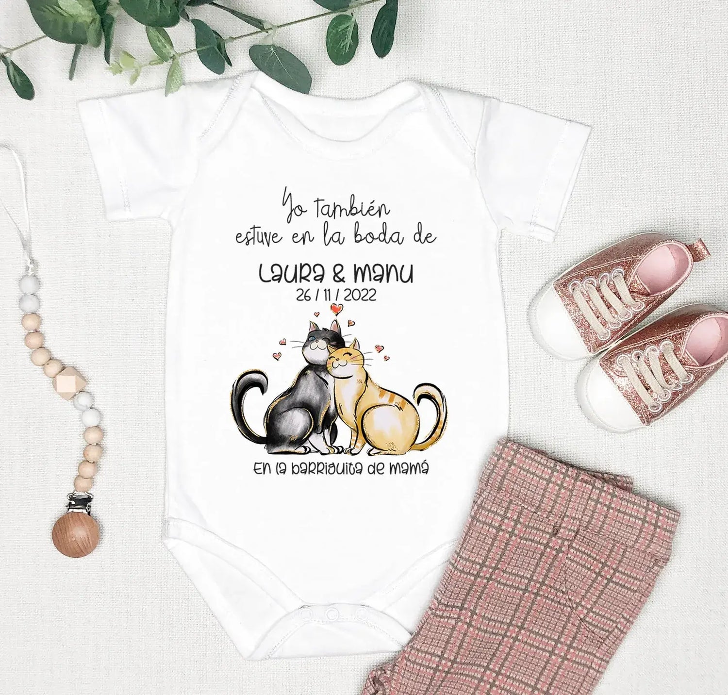 Body personalizado para embarazadas y bebés de boda con frase yo estuve en la boda de