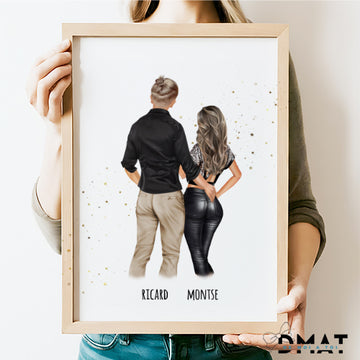 Ilustración personalizada para parejas con diseño romántico, creada con clipart original. Perfecta para expresar amor en regalos únicos
