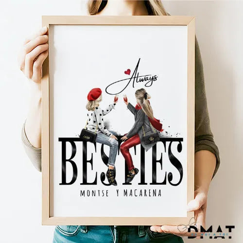 Ilustración personalizada de mejores amigas en lámina decorativa