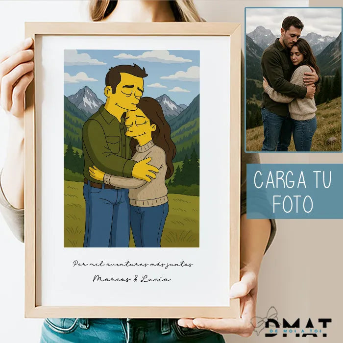 Lámina ilustrada personalizada con caricatura simpsons ideal como regalo original
