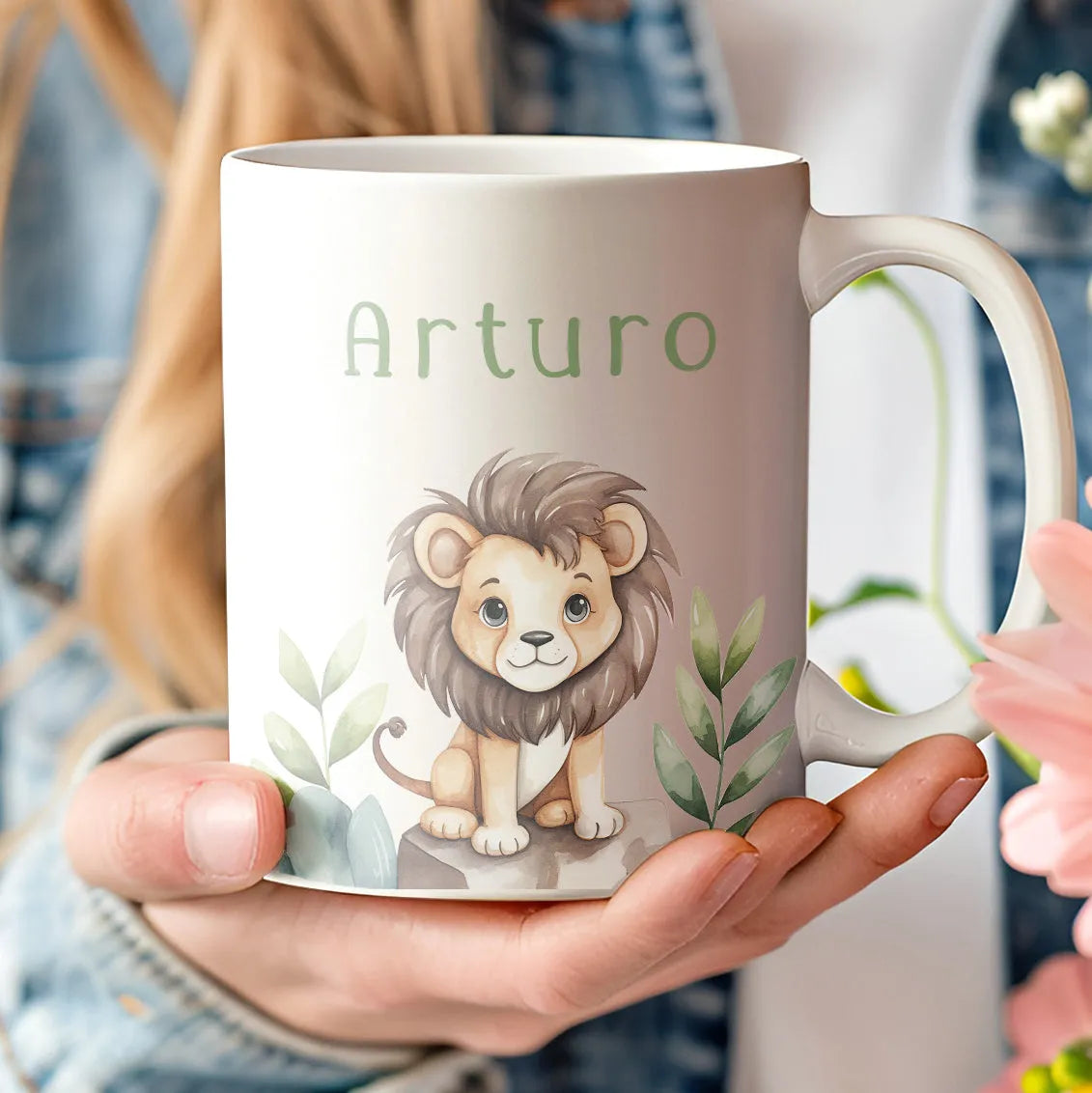 Taza infantil personalizada con nombre y dibujo