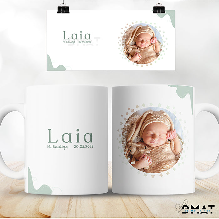 Taza con nombre y foto de bebé personalizada