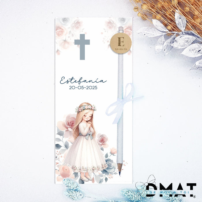 Lápiz de madera personalizado para invitados de comunión de niña - De moi a toi