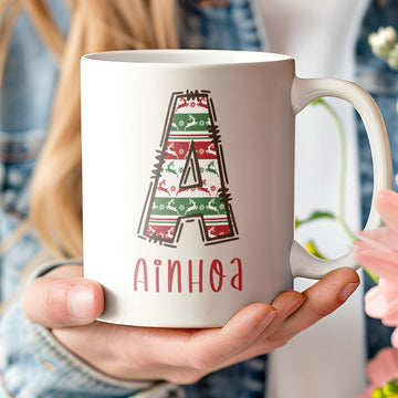 Taza personalizada original con inicial y nombre para navidad diseño jersey - De moi a toi