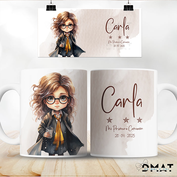 Taza personalizada de comunión como regalo de invitados - Harry potter y Hermione- De moi a toi