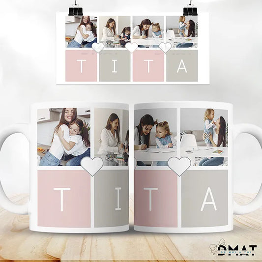 Taza personalizada con fotos familia- Tía y tita