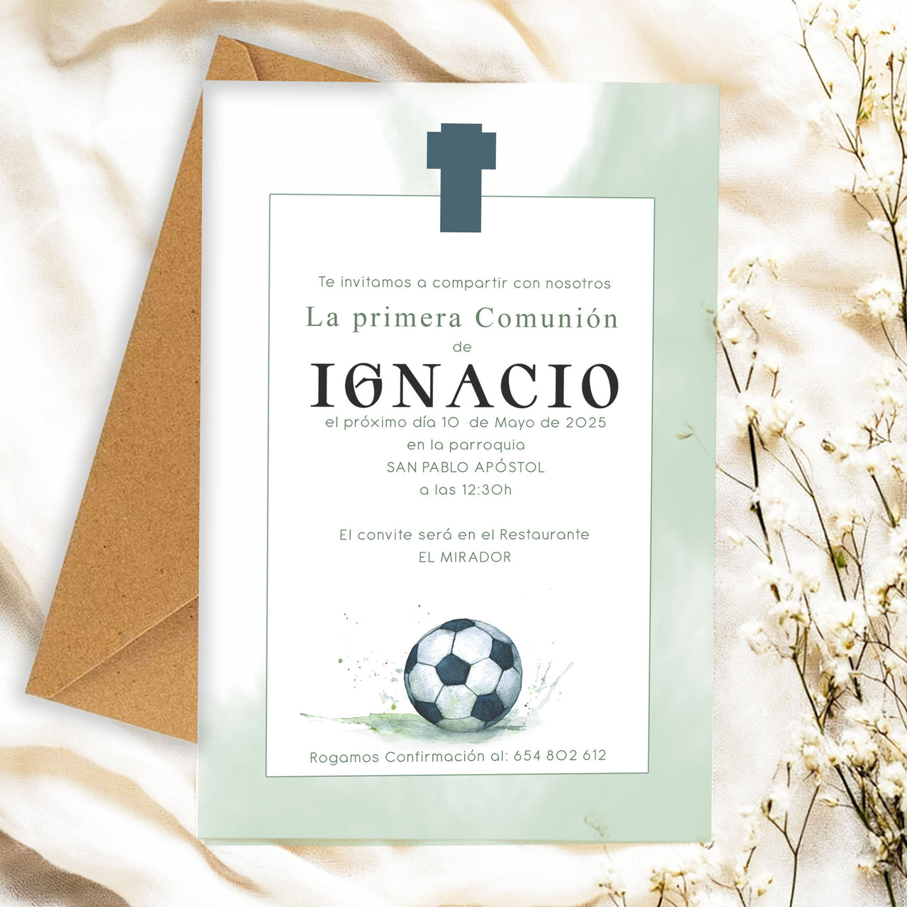 Invitación comunión y fiestas infantiles niño diseño futbol - De moi a toi