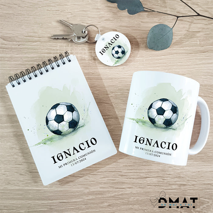 Set de regalo personalizado para comunión o cumpleaños diseño futbol - De moi at oi