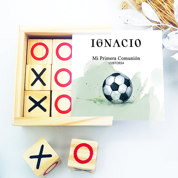 3 en raya de madera personalizado para invitados de comunión diseño futbol - Juegos de madera para regalar - De moi a toi