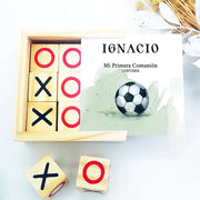 3 en raya de madera personalizado para invitados de comunión diseño futbol - Juegos de madera para regalar - De moi a toi