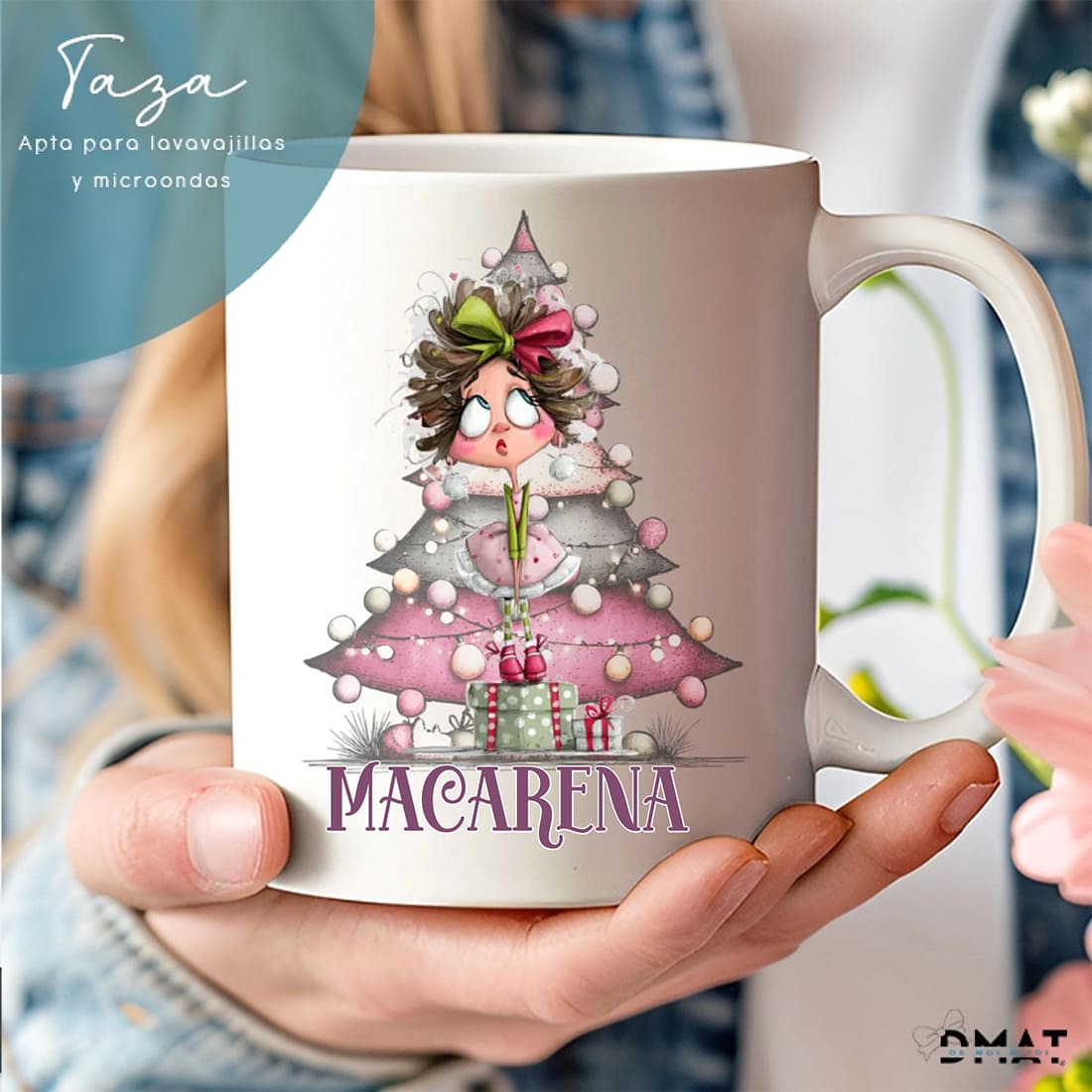 Taza personalizada con caricatura navideña de mujer – Regalo original (1-10px)