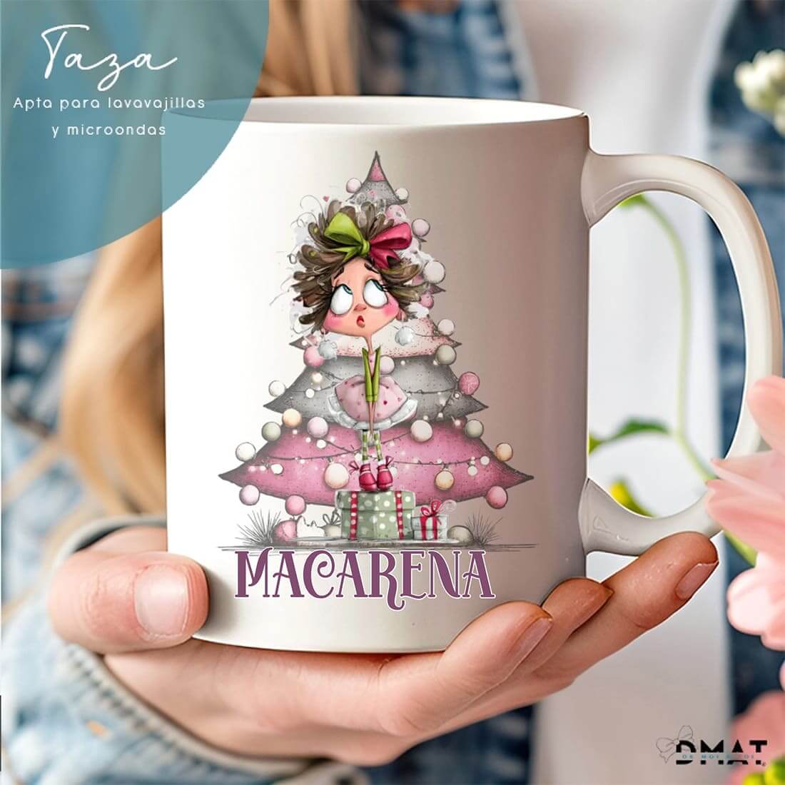 Taza personalizada con caricatura navideña de mujer – Regalo original (1-10px)