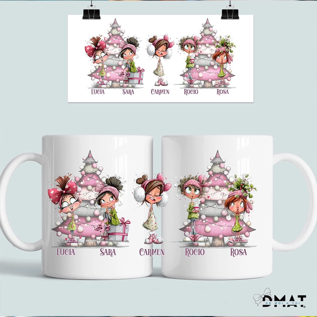 Taza personalizada con caricatura navideña de mujer – Regalo original (1-10px)