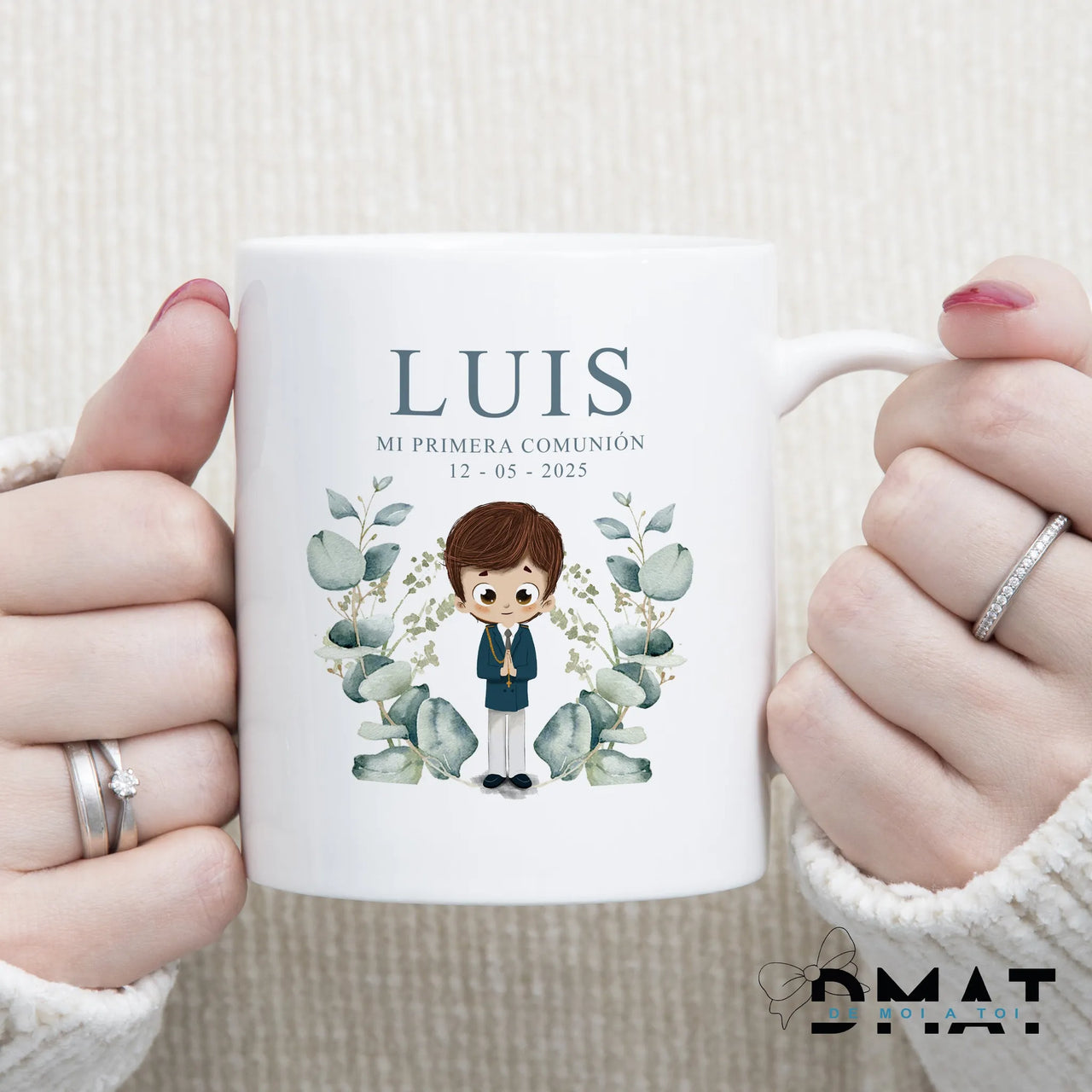 Taza de comunión con diseño original y personalizado - Regalos económicos de comunión de diseño - De moi a toi