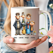 Taza personalizada con dibujo de familia nombres y dedicatoria como felicitación original de navidad - De moi a toi