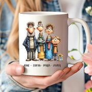 Taza personalizada con dibujo de familia nombres y dedicatoria como felicitación original de navidad - De moi a toi
