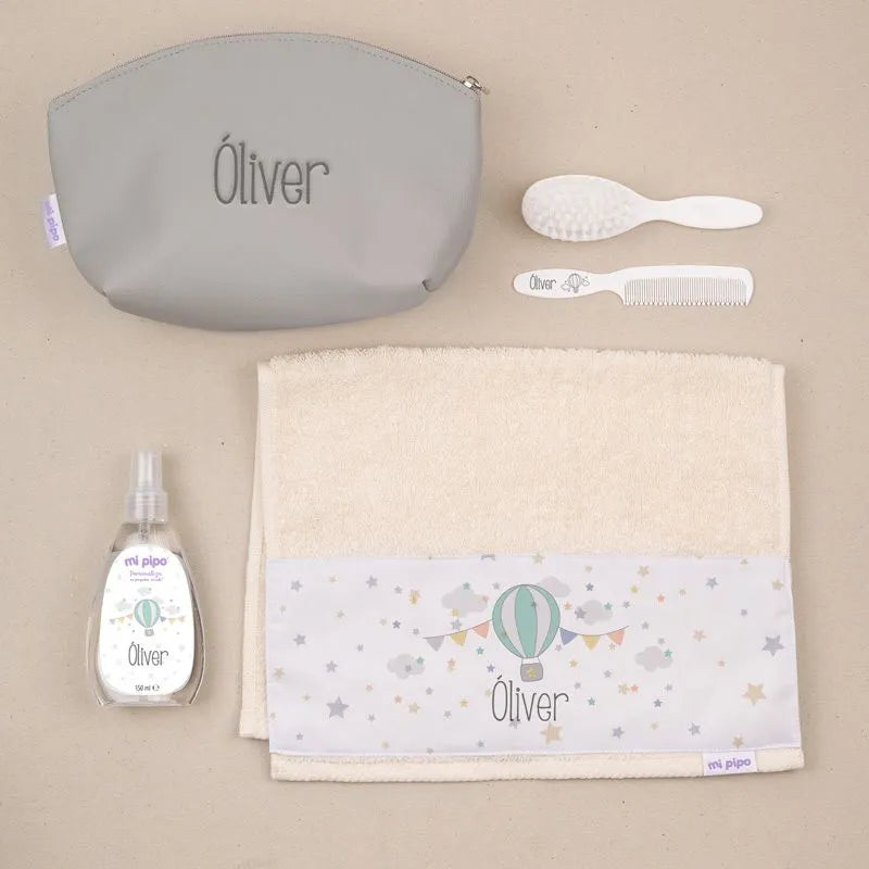 Cesta de nacimiento personalizada con nombre para bebé recién nacido.