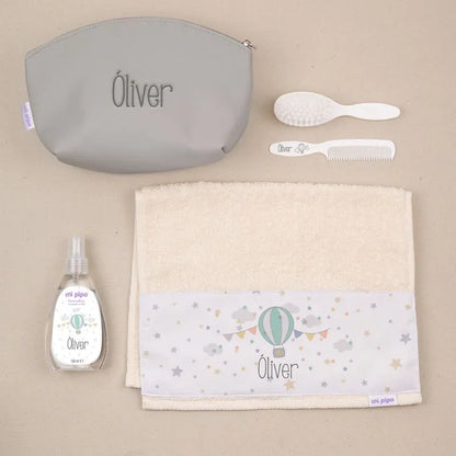 Cesta de nacimiento personalizada con nombre para bebé recién nacido.